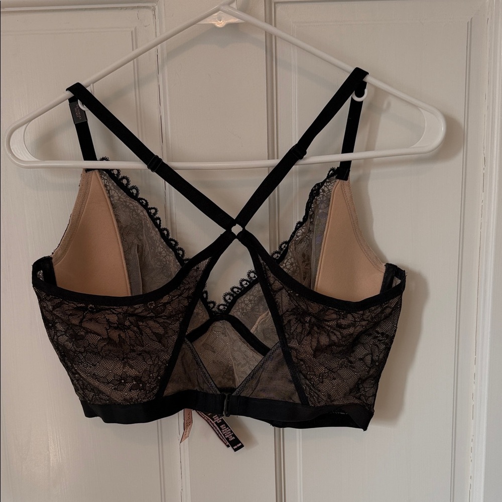 NWT Victoria’s Secret Lace Bralette Black Nude Longline Size 36D - Picture 4 of 6
